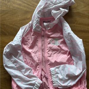 Pink and White Hooded Windbreaker